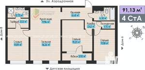 4-к квартира, строящийся дом, 91м2, 4/4 этаж