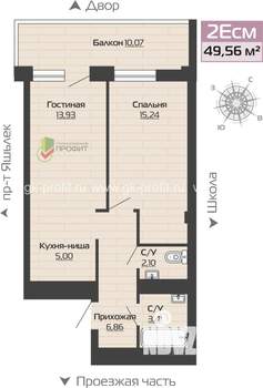 2-к квартира, строящийся дом, 50м2, 12/25 этаж