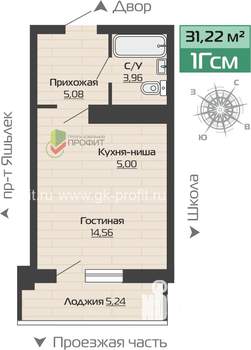 1-к квартира, строящийся дом, 31м2, 3/25 этаж