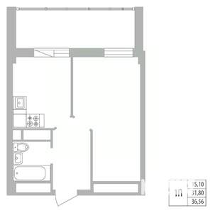 1-к квартира, вторичка, 37м2, 12/25 этаж