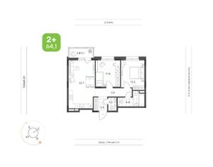 2-к квартира, вторичка, 64м2, 2/9 этаж