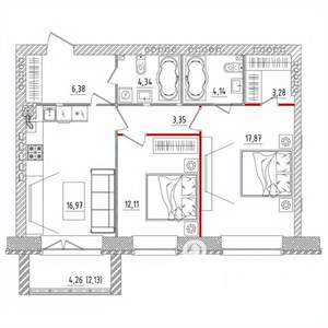 2-к квартира, строящийся дом, 71м2, 5/5 этаж