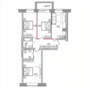 3-к квартира, строящийся дом, 89м2, 4/5 этаж