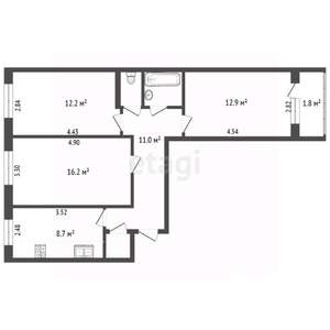 3-к квартира, вторичка, 66м2, 7/9 этаж