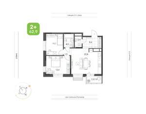 2-к квартира, вторичка, 63м2, 23/24 этаж