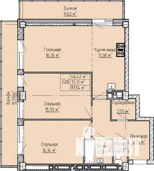3-к квартира, строящийся дом, 81м2, 7/19 этаж