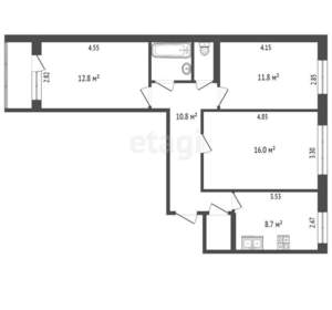 3-к квартира, вторичка, 66м2, 8/9 этаж