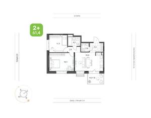 2-к квартира, вторичка, 61м2, 2/9 этаж