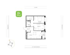 2-к квартира, вторичка, 59м2, 12/16 этаж