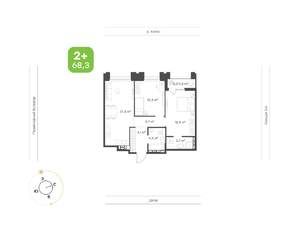 2-к квартира, вторичка, 68м2, 2/16 этаж