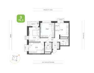 3-к квартира, вторичка, 75м2, 10/24 этаж