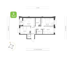 3-к квартира, вторичка, 76м2, 12/16 этаж